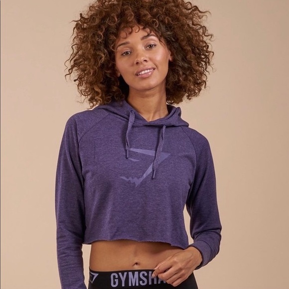 Gymshark Rich Purple Marl Cropped Hoodie -M - Picture 3 of 3